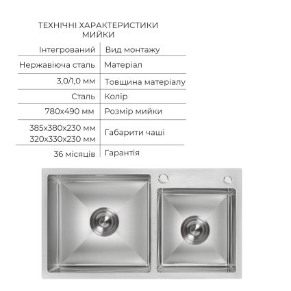 Акційний набір Lidz: мийка з двома чашами інтегрована Brushed Steel 3,0/1,0 мм + Змішувач Aria для кухні з гнучким виливом (k35) Grey - 3