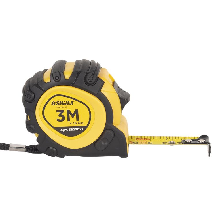 Рулетка магнитная обрезиненная JT фиксатор+тормоз 3м×16мм SIGMA (3823021) - 2