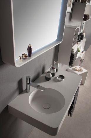 Раковина-столешница подвесная с полотенцедержателем, каменная Solid surface 750*480*140mm - 1