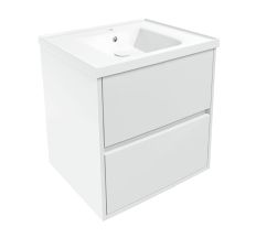 TEO комплект мебели 65см белый: тумба подвесная, 2 ящика + умывальник накладной