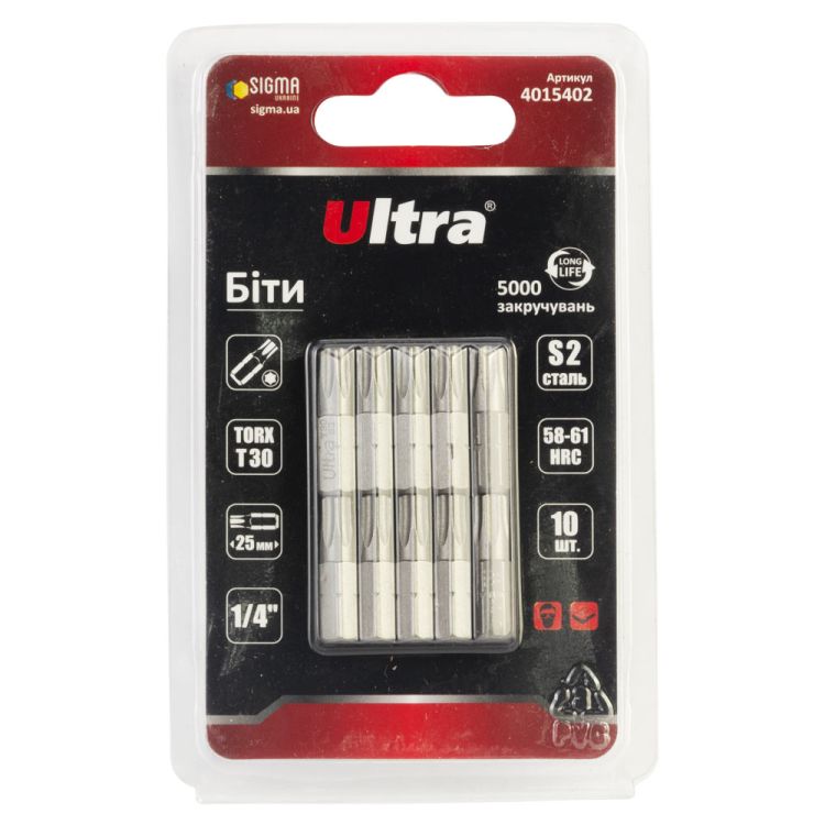Биты TORX 30×25мм ¼&amp;quot; 10шт S2 (блистер) ULTRA (4015402) - 1