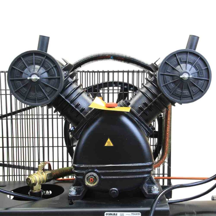 Компресор двоциліндровий ремінною 2.5 кВт 396л/хв 10бар 100л (2 крана) Sigma (7044151) - 4