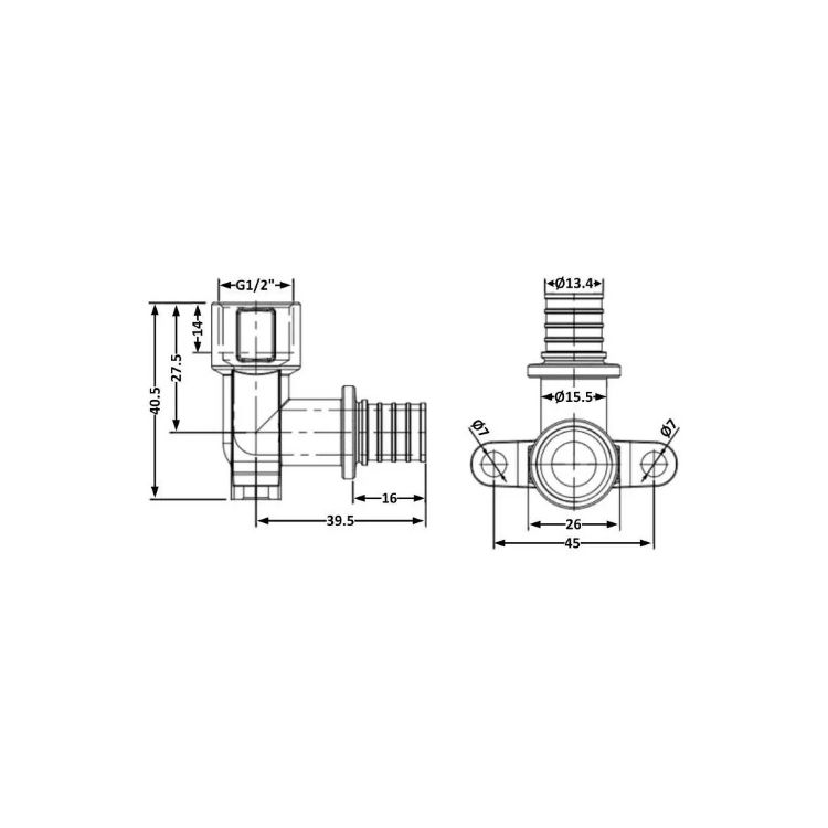 Кутник натяжний 16х1/2 в настінний №1040 851040ADBO05 Icma - 2