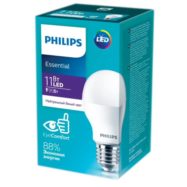 Лампа LED 11W E27 (3шт) 4000K Bulb RCA HO А-60 Multipak * 3 Philips - 1