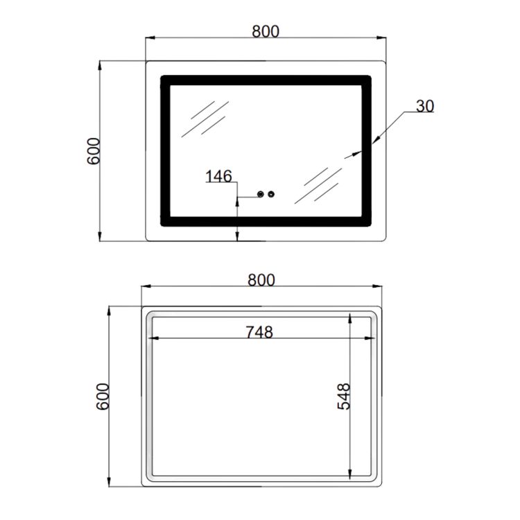 Дзеркало Lidz Kubis (KU2) 800х600 з LED-підсвічуванням Touch, з антизапотіванням, з димером, рег. яскравості LD78LF904806048446 - 2