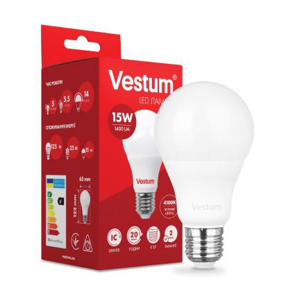 Лампа LED Vestum A65 15W 4100K 220V E27 - 1