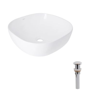 Комплект Qtap Kolibri: Раковина накладна 425x425x140 мм, White, квадратна + Донний клапан Pop-up PU02 - 1