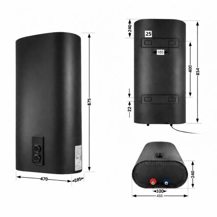 Водонагрівач електричний Thermo Alliance 50 л Чорний, плоский вертикальний, мокрий ТЕН 2 кВт (0,8+1,2) DT50V20G(PD)/2В - 2