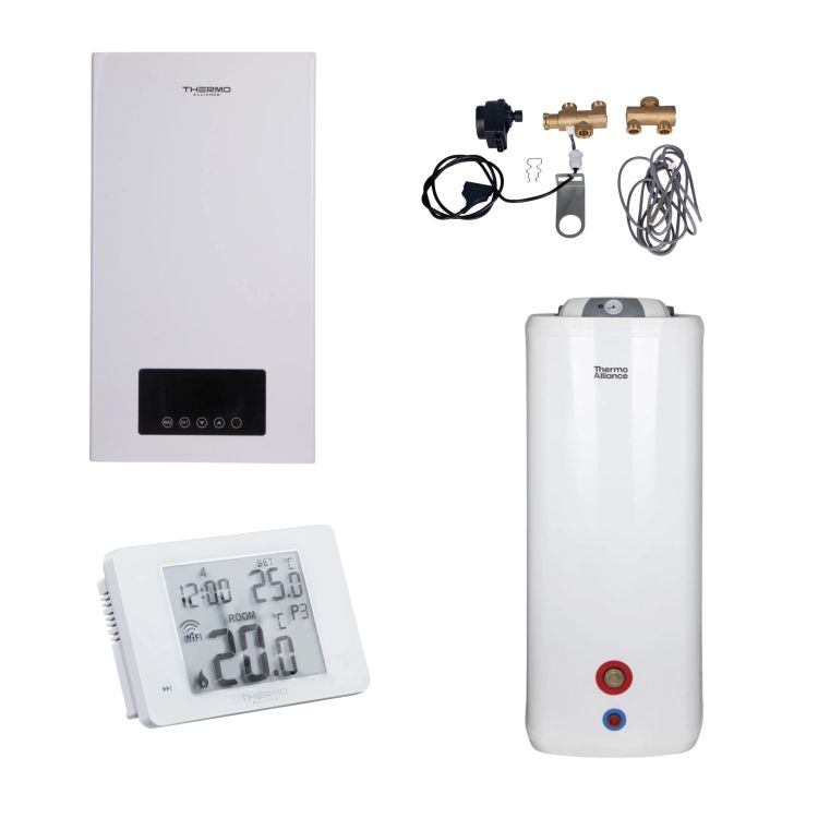 Комплексне рішення Thermo Alliance для котельні: електричний котел 8 кВт + комплект підключення бойлера + комбінований підлоговий водонагрівач 100 л - 1