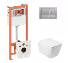 Набор Qtap инсталляция 3 в 1 Nest QT0133M425 с панелью смыва квадратной QT0111M06029SAT + унитаз с сиденьем Crow QT05335170W