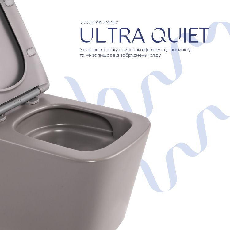 Унітаз підвісний Qtap Tern Ultra Quiet 520×345×325 мм, Stone grey, з сидінням Slim Duroplast / Soft-close / Quick Release QTTER26SG49000 - 5