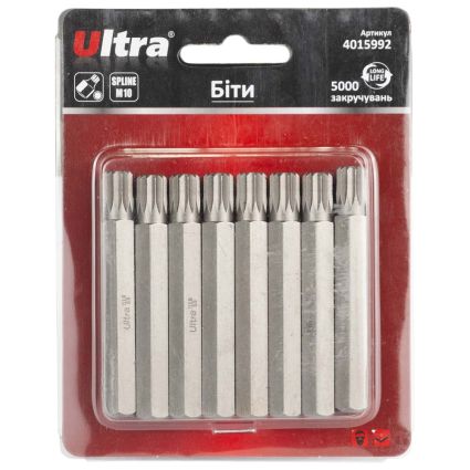 Биты Spline M10×75мм 10мм 10шт S2 (блистер) ULTRA (4015992) - 1