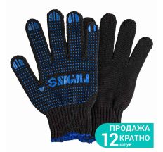 Перчатки трикотажные с ПВХ точкой р10 Оптима (черные) Sigma (9442531)