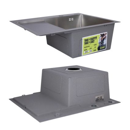 Акційний набір Lidz: мийка H6350L інтегрована крило зліва Brushed Steel 3,0/1,0 мм + Змішувач Aria для кухні з гнучким виливом (k35) Grey - 4
