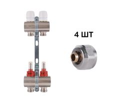 Комплект: Thermo Alliance Standart Колектор латунний з витратомірами 1&quot;х2 SD235W2 + SD Євроконус 3/4''х16×2 SD346