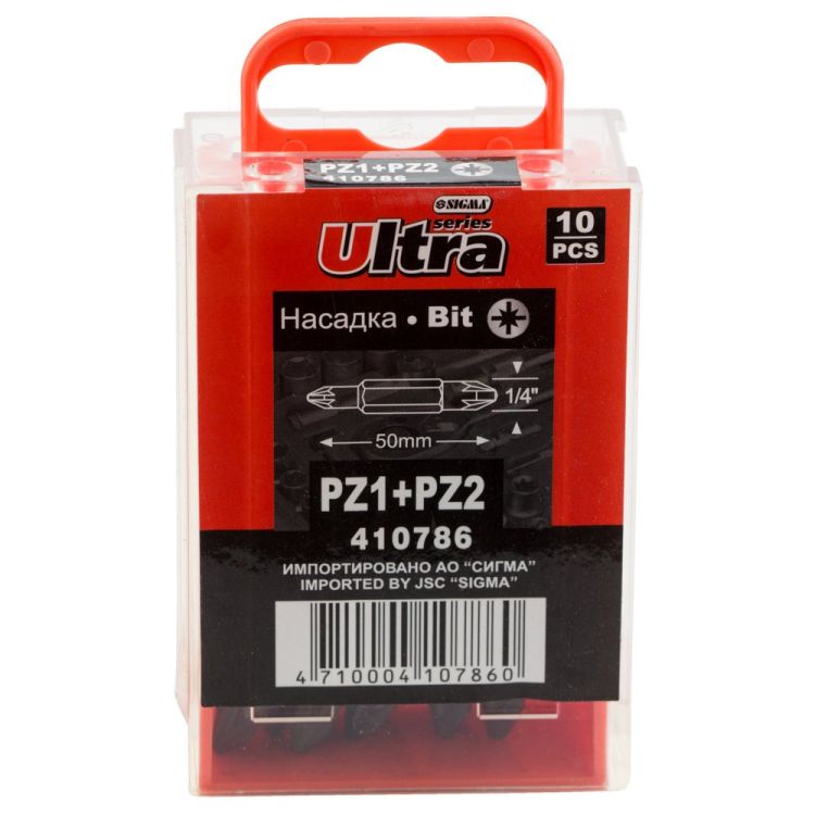 Набор бит двухсторонних PZ1-PZ2x60мм 1/4&amp;quot; 10шт S2 (пласт кейс) ULTRA (4011402) - 2