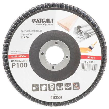 Круг лепестковый торцевой Т29 (конический) ZA Ø125мм P100 Sigma (9173551) - 2