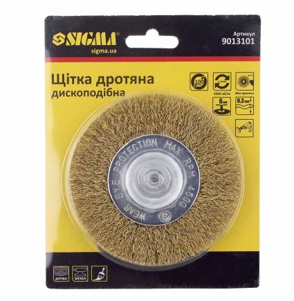 Щетка проволочная дискообразная Ø100мм хвостовик Ø6мм (латунированная) Sigma (9013101) - 5