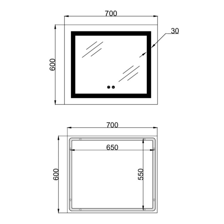 Дзеркало Lidz Kubis (KU1) 600х700 з LED-підсвічуванням Touch, з антизапотіванням, з димером, рег. яскравості LDKU60070049285 - 2