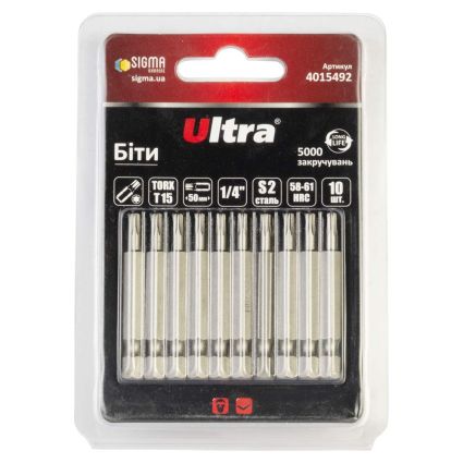 Биты TORX 15×50мм ¼&amp;quot; 10шт S2 (блистер) ULTRA (4015492) - 1