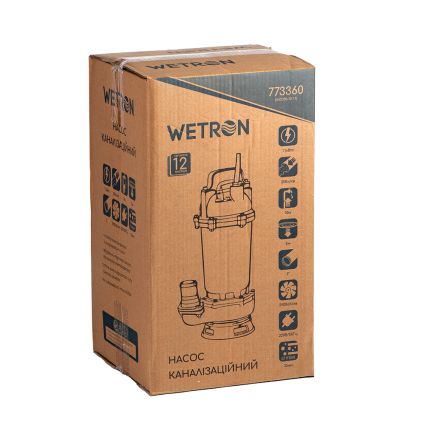 Насос канализационный 1.1кВт Hmax 10м Qmax 200л/мин без поплавка WETRON (773360) - 3