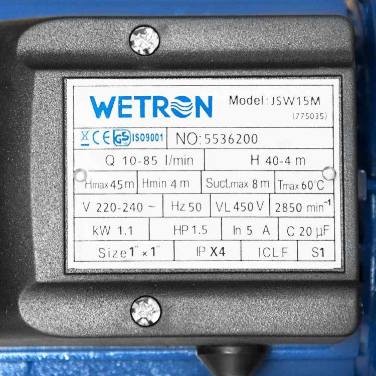 Насос відцентрований самовсмоктуючий Wetron 775035 1.1 кВт 45м 85л/хв - 8