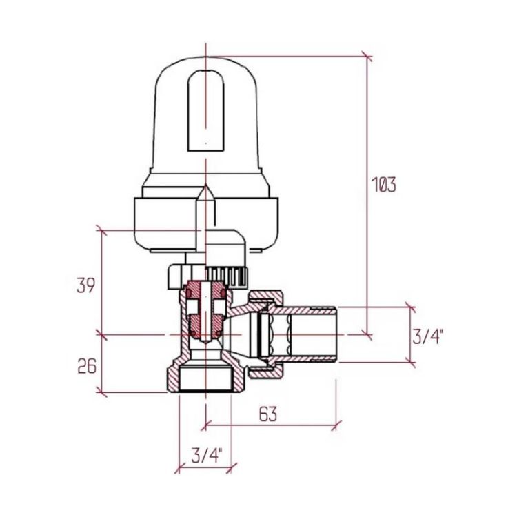 774 Кран д/рад.угл. ф3/4&amp;quot; п/термогол. 986, 987 ICMA - 2