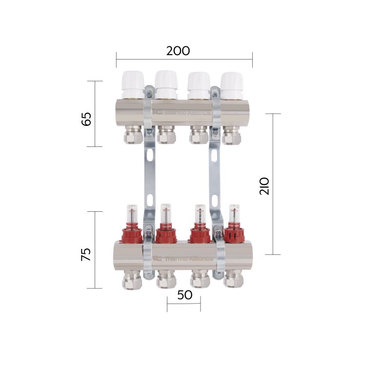 Колектор латунний з витратомірами та євроконусами Thermo Alliance Standart 1&amp;quot; на 4 виходи TAS235W4E - 2
