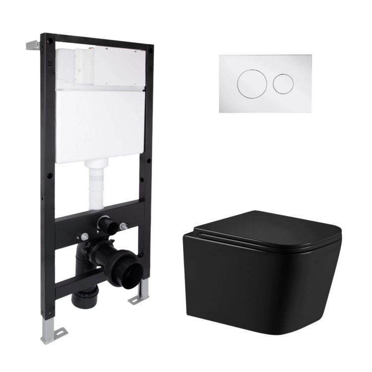 Готове рішення Qtap для ванної кімнати: підвісний унітаз Crow Ultra Quiet 485x340x290 + комплект інсталяції Standard (кругла клавіша Chrome) - 1