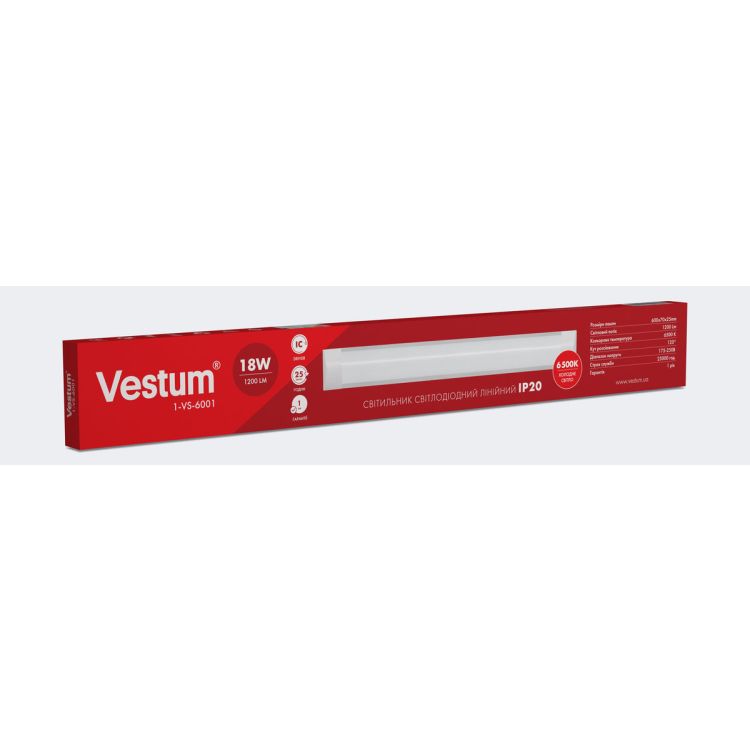 Светильник линейный LED Vestum 0,6м 18W 6500K 220V IP20 - 2