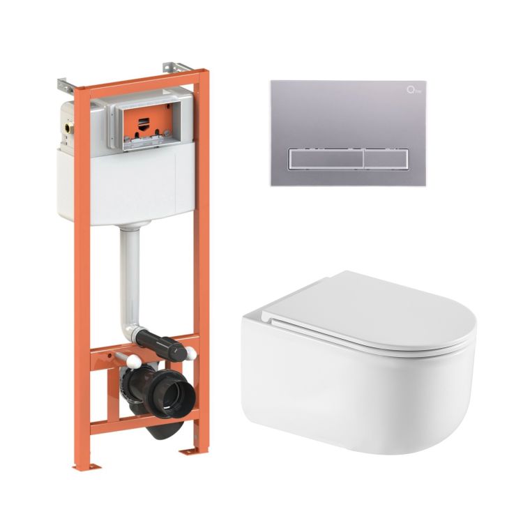 Комплект: Qtap Taurus Ultra Quiet подвесной унитаз QT2433084EUQW + Nest комплект инсталляции 4в1 (Клавиша линейная Satin) QT0133M425 + QT0111M08382SAT - 1