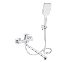 Змішувач для ванни Qtap Crow з довгим поворотним виливом та душовим гарнітуром QTCRO260CRM48647 Chrome