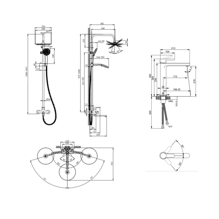 Акційний набір Lidz: Astra 001FH Змішувач для раковини високий + Astra 1030 Душова система універсальна на три споживачі (з виливом) - 2