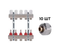 Комплект: Thermo Alliance Standart Колектор латунний з витратомірами 1&quot;х5 SD235W5 + SD Євроконус 3/4''х16×2 SD346