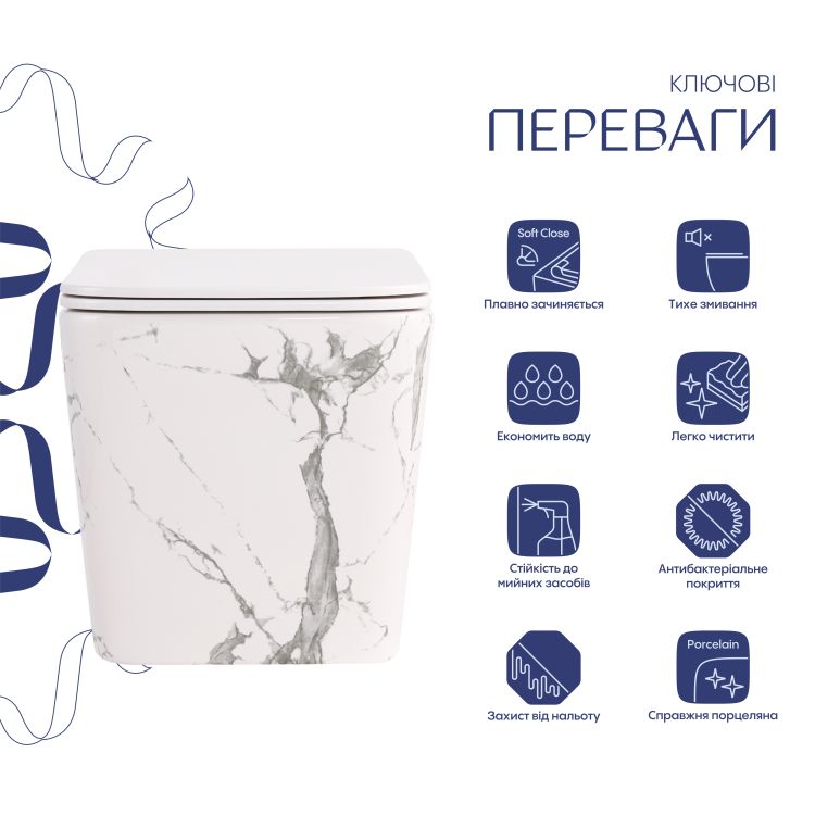 Унітаз підвісний Tern Ultra Quiet 490×365×325 мм, Marble, з сидінням Slim Duroplast / Soft-close / Quick Release QT17332303ASMR Qtap - 3