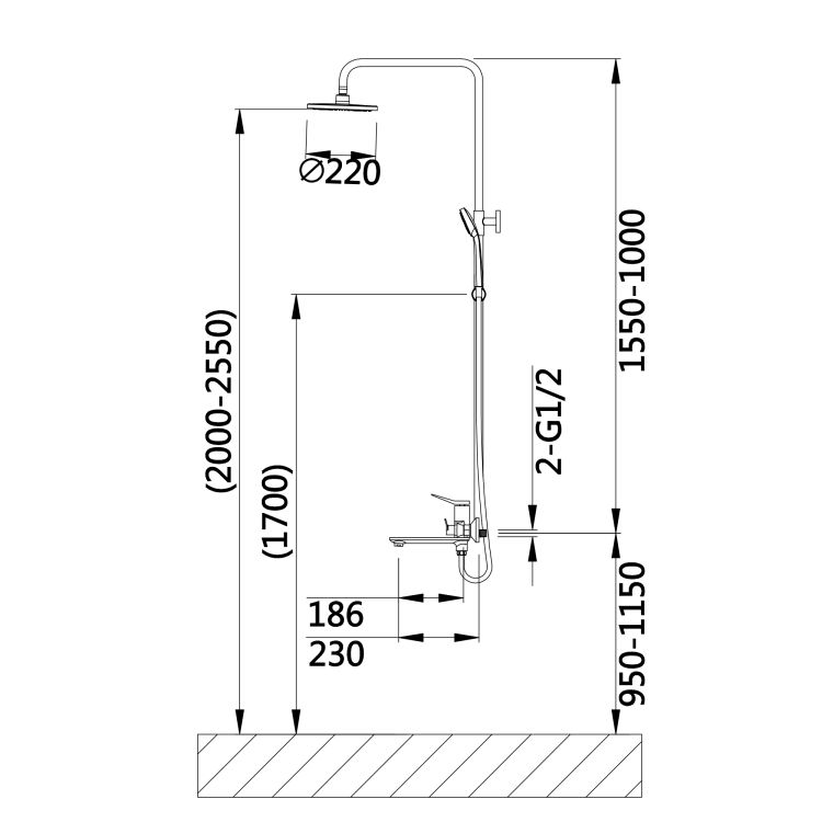 Душова система універсальна Qtap Presto на три споживача (з виливом) QTPRE111GRP45585 Graphite - 2