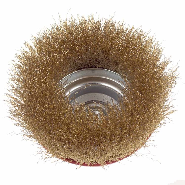 Щетка проволочная чашеобразная Ø75мм хвостовик Ø6мм (латунированная) Sigma (9015071) - 4