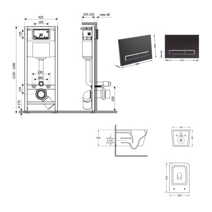 Готове рішення Qtap для ванної кімнати: підвісний унітаз Crow Ultra Quiet 520x360x290 + комплект інсталяції Nest 4 в 1 (лінійна клавіша Black mat) - 2