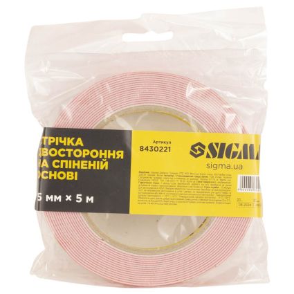 Стрічка двостороння на спіненій основі 15мм×5м SIGMA (8430221) - 3