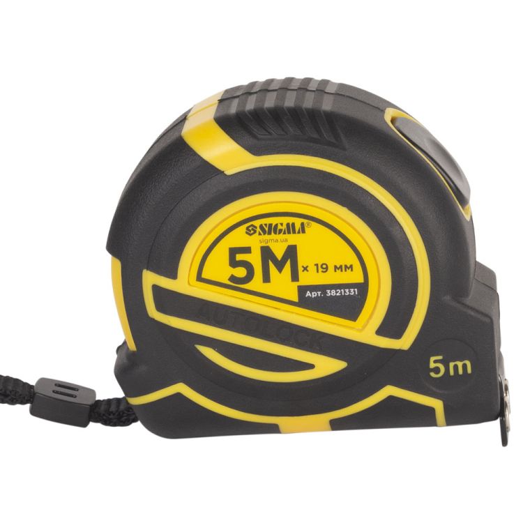 Рулетка магнитная обрезиненная ClickLock нейлоновое покрытие автостоп 5м×19мм SIGMA (3821331) - 3