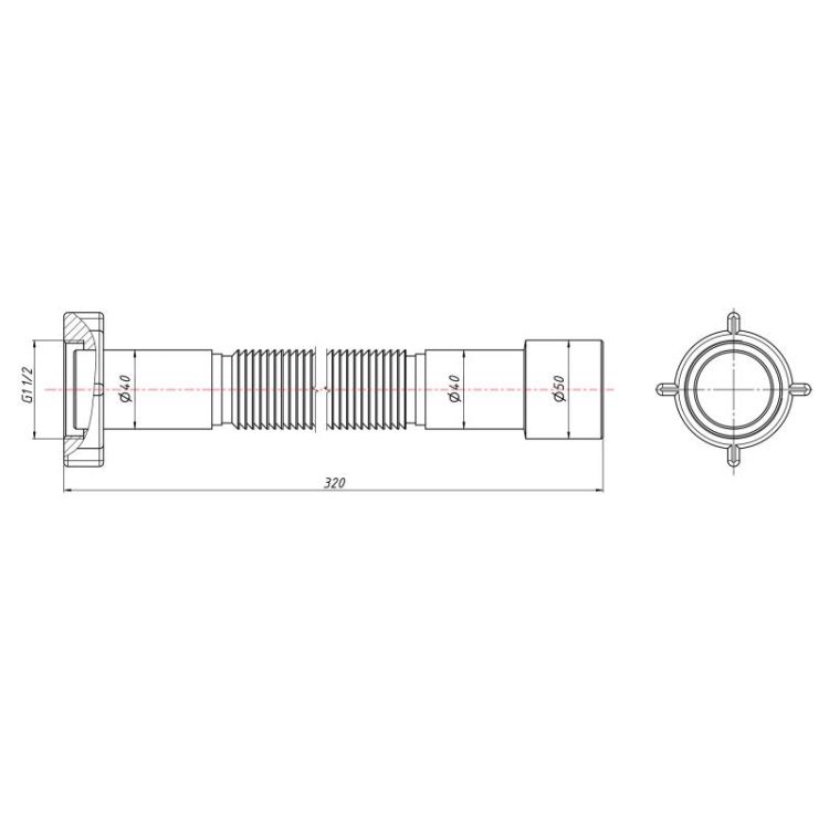 Гибкая труба Lidz (WHI) 60 01 G002 00 с накидной гайкой 1 1/2&amp;quot; длина 600 мм - 2