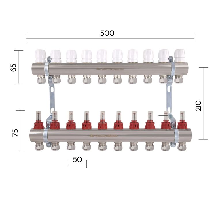 Колектор латунний з витратомірами та євроконусами Thermo Alliance Standart 1&amp;quot; на 10 виходів TAS235W10E - 2