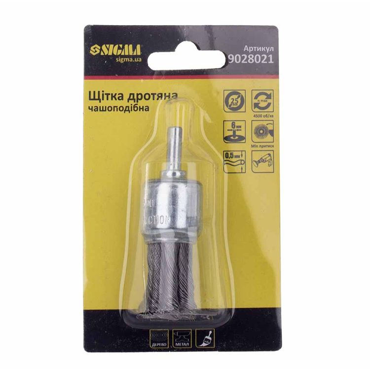 Щітка дротяна чашевидних Ø25мм хвостовик О6мм (сталевий витий) Sigma (9028021) - 6