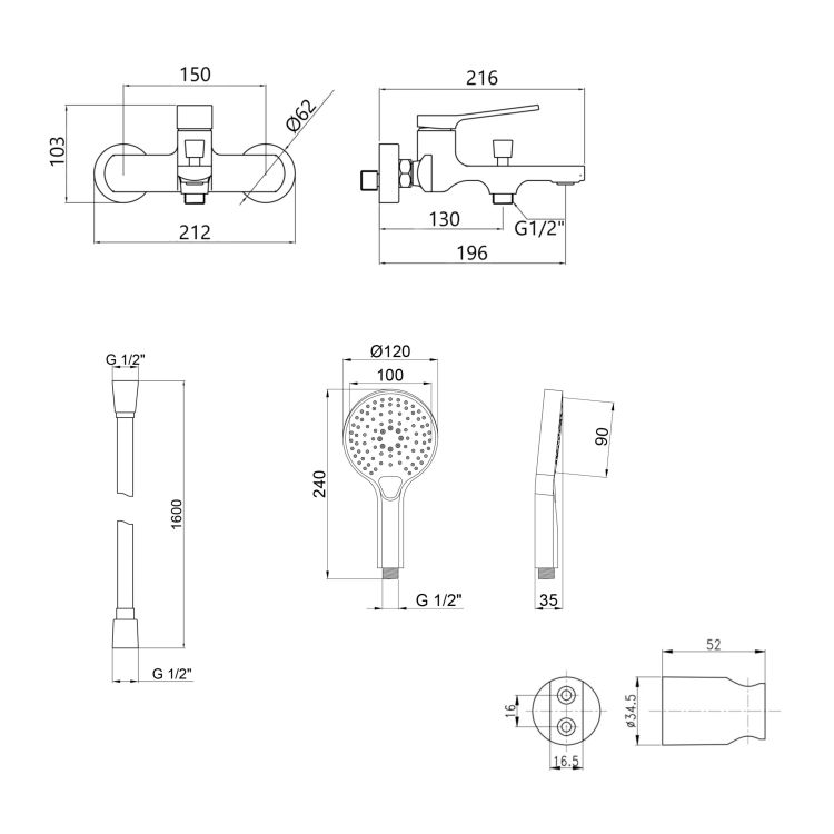 Акційний набір Qtap: Змішувач для душу Slavonice QTSLA259BLM45918+Лійка Rucni QTRUCA120O3KBB+Шланг Hadice QTHADPVCSQ160B+Тримач QT829910842854OB - 2