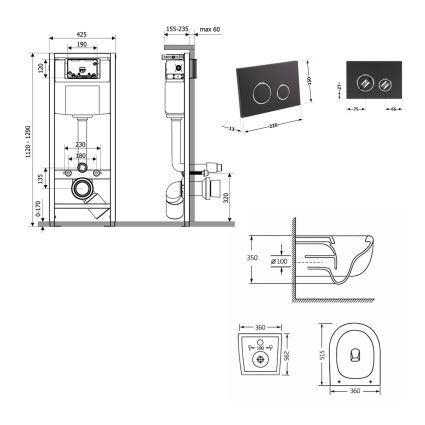 Готове рішення Qtap для ванної кімнати: підвісний унітаз Taurus Ultra Quiet 515×360×350 + комплект інсталяції Nest 4 в 1 (кругла клавіша Matt Black) - 2