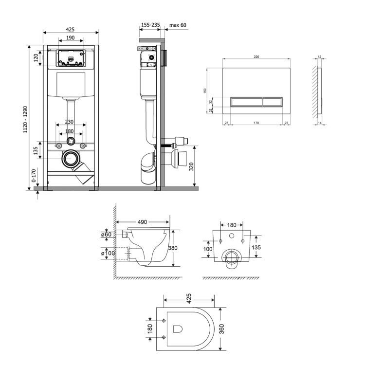 Комплект: Qtap Taurus Ultra Quiet подвесной унитаз QT2433084EUQW + Nest комплект инсталляции 4в1 (Клавиша линейная Satin) QT0133M425 + QT0111M08382SAT - 2