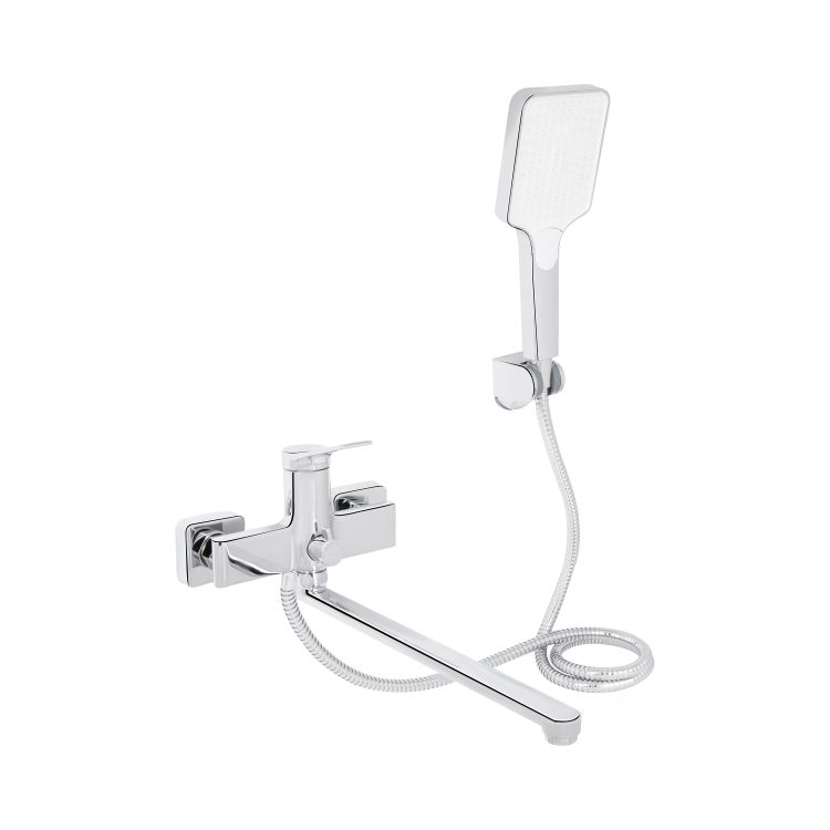 Змішувач для ванни Qtap Arvin з довгим поворотним виливом та душовим гарнітуром QTARV260CRM48641 Chrome - 1