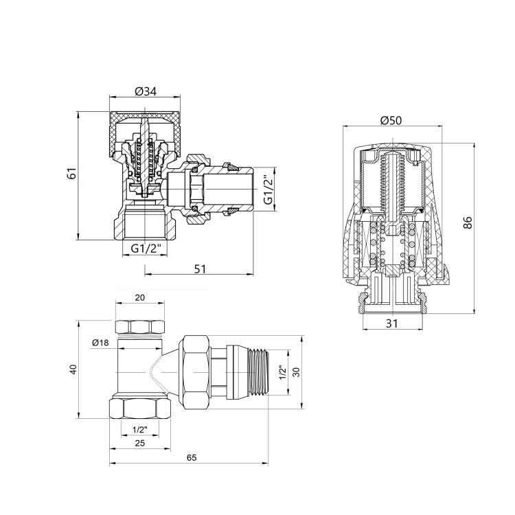 Термостатичний набір Thermo Alliance Standart кутовий 1/2&amp;quot; TAS352W15 - 2