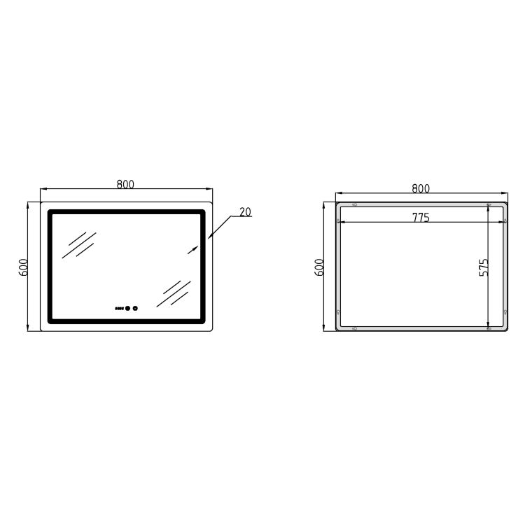 Дзеркало Qtap Mideya (MI2) 800х600 з годинником, з LED-підсвічуванням Touch, з антизапотіванням, димером, рег. яскравості QTMID80060049265 - 2