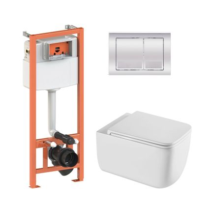 Комплект: Qtap Gemini Ultra Quiet подвесной унитаз QT2533076EUQW + Nest комплект установки 4в1 (Клавиша квадратная Chrome) QT0133M425 +QT0111M06028CRM - 1